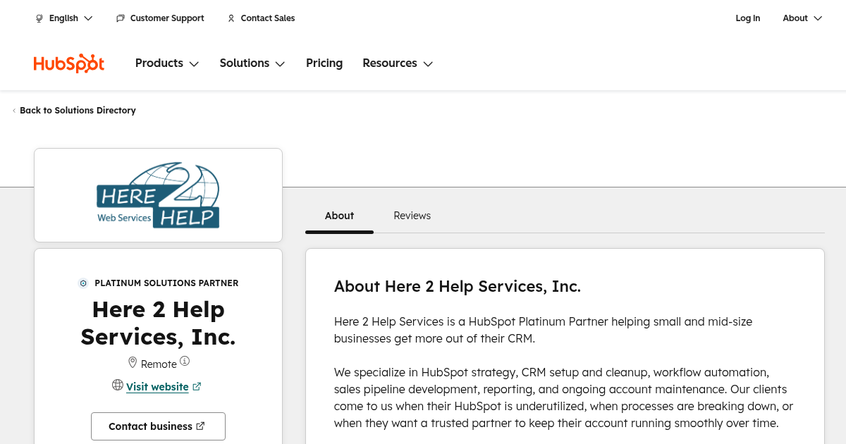 Here 2 Help Services, Inc. Agency Services & Qualifications | HubSpot