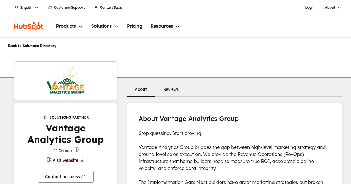 Servicios y calificaciones de la agencia Vantage Analytics Group | HubSpot