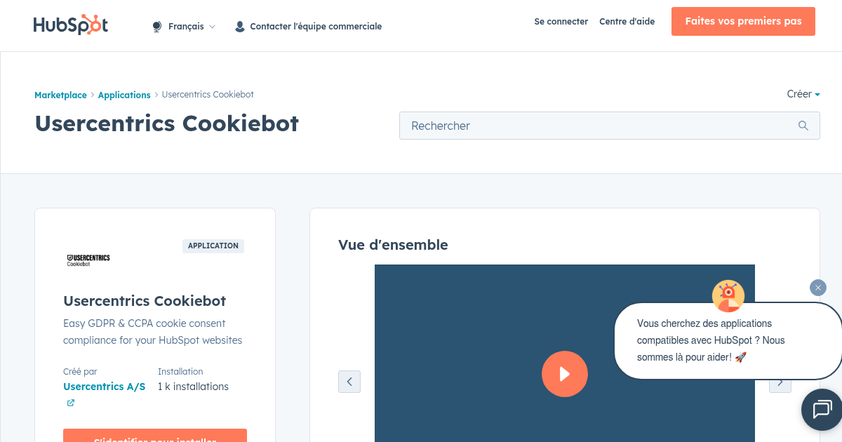 Usercentrics Cookiebot - Application pour HubSpot