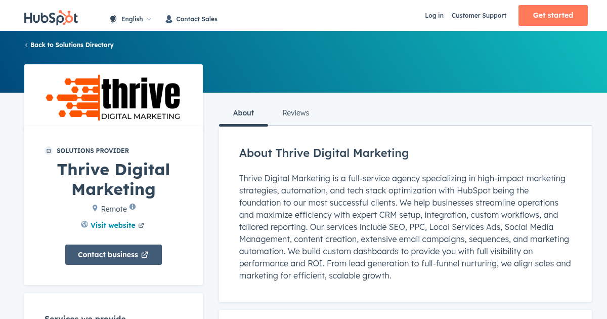 Thrive Digital Marketing Agency Services & Qualifications | HubSpot