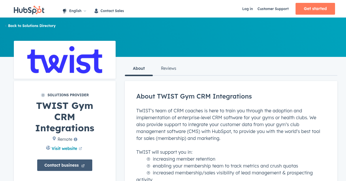 TWIST Gym CRM Integrations Agency Services & Qualifications | HubSpot