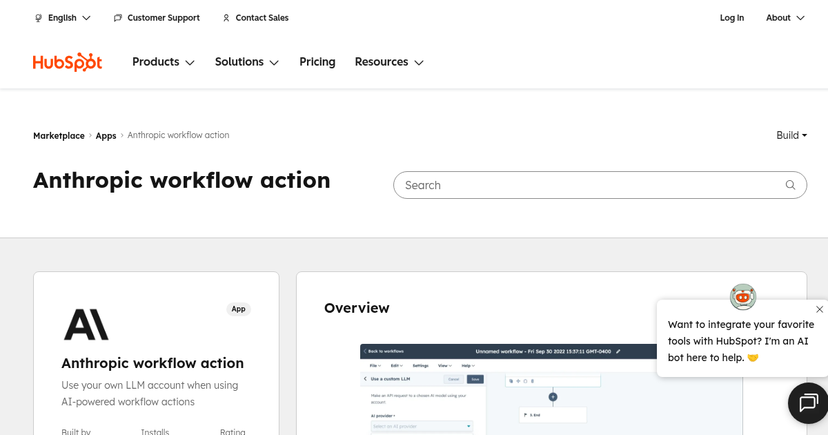 Anthropic workflow action - App for HubSpot | HubSpot