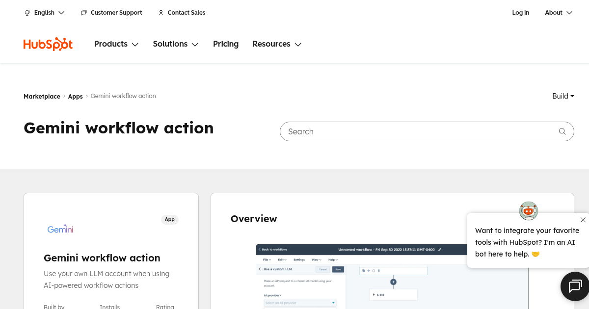 Gemini workflow action - App for HubSpot | HubSpot