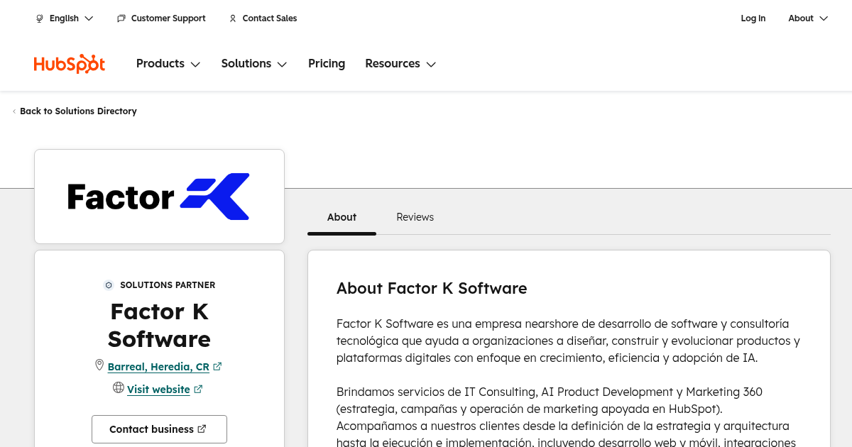 Servicios y calificaciones de la agencia Factor K Software | HubSpot